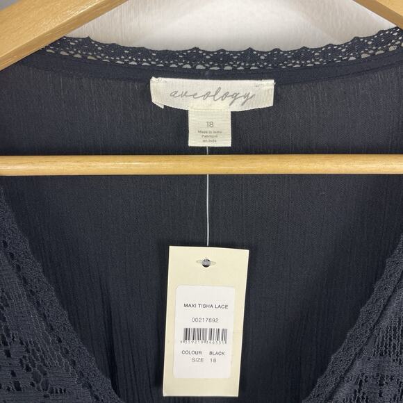 Aveology Tisha Embroidered Lace Black Maxi Dress Boho Gothic Women's Size 18 NWT - Picture 7 of 13